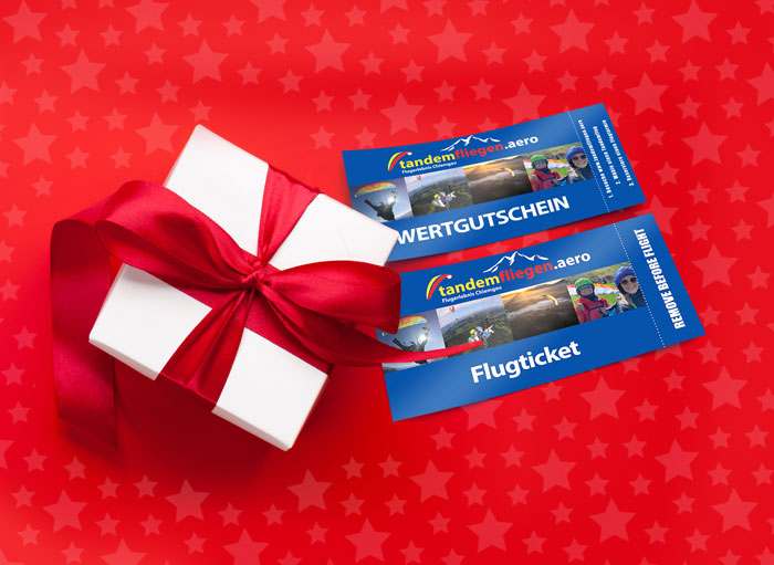 Geschenkgutschein als Wertgutschein und Flugticket buchbar fürs Gleitschirm -Tandemfliegen in Oberbayern